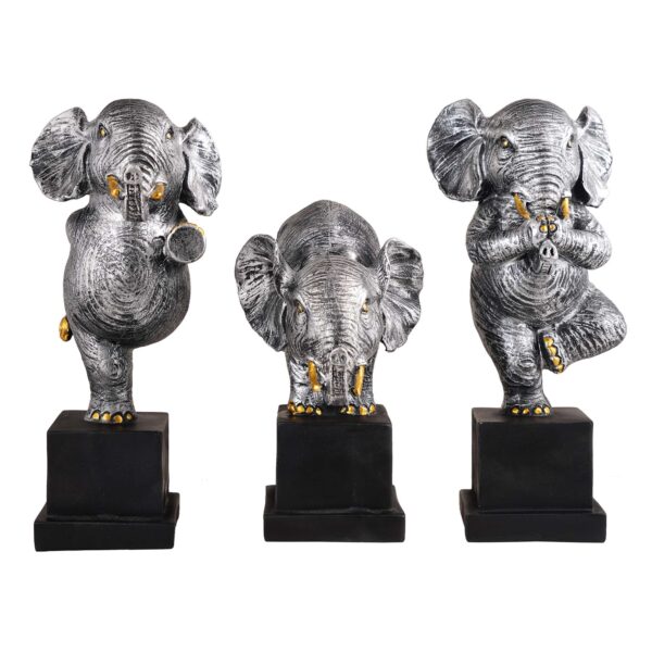 Polyresin Elephant Showpiece Statue and Artifacts for Home Decor, Living Room, Table Decoration for Gifting, Interiors and Diwali Decoration Silver (Set Of 3) - Image 2