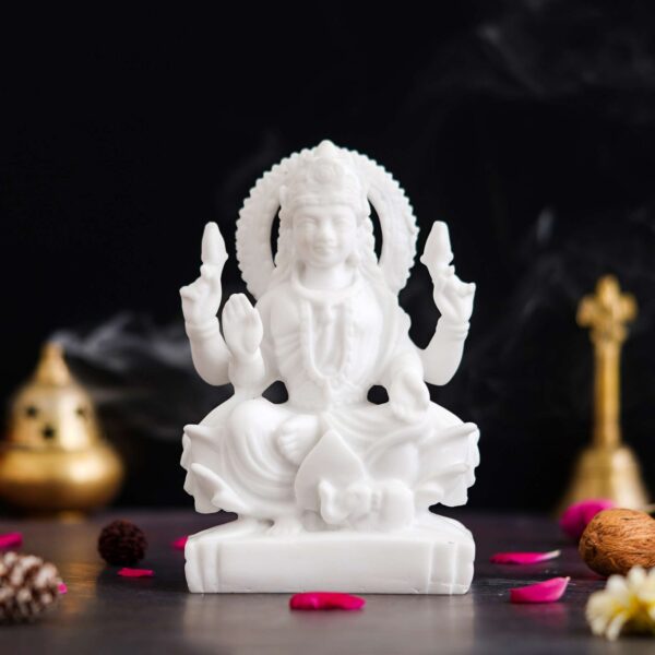 White Saraswati Idol - Maa Saraswati Statue, Genuine Saraswati Murti Small on Lotus with Veena - Handcrafted?