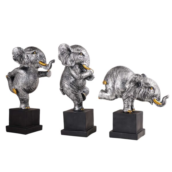 Polyresin Elephant Showpiece Statue and Artifacts for Home Decor, Living Room, Table Decoration for Gifting, Interiors and Diwali Decoration Silver (Set Of 3) - Image 3