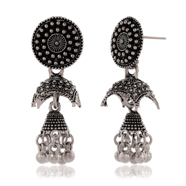 Women Traditional Silver AZ838-OXidised Jhumka Set | German Silver Chand Baliyan & Jhumkas Earrings for Women | Birthday & Anniversary Gift -AZ838-OX-ER51 - Image 4