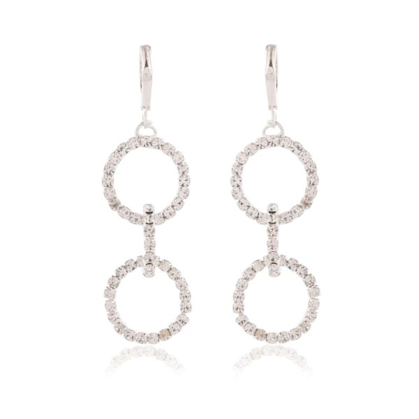 Women's Silver Circle Long Three Rhinestone Unique Western Earrings for Women Party Wear - Image 4