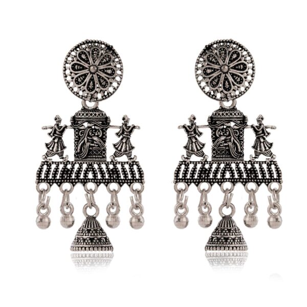 Women's Indian Traditional AZ838-OXidised Silver Earrings For Women | Doli Wedding Theme Jumka Wedding Wear - Image 3