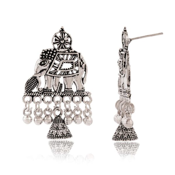 Women's Indian Traditional AZ838-OXidised Silver Earrings For Women | Elephent Design Jumki Wedding Wear - Image 4